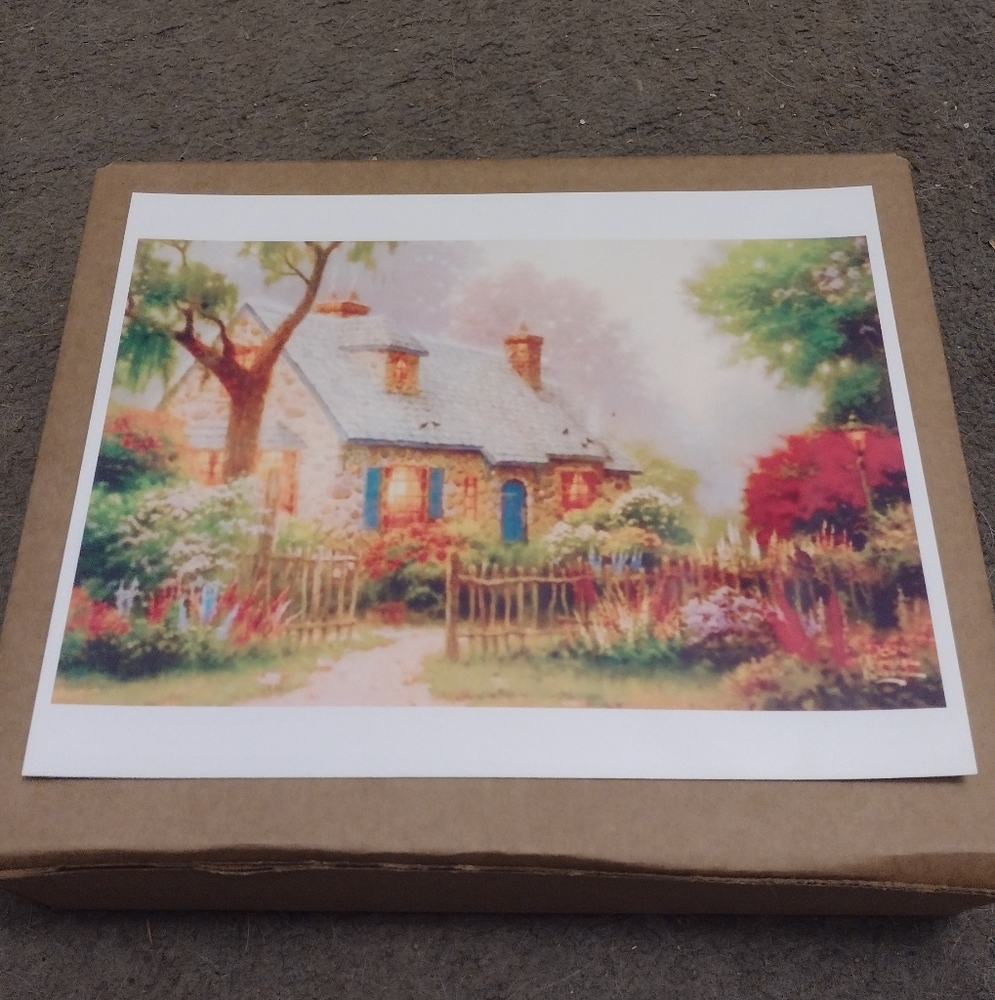 NEW! THOMAS KINKADE FOXGLOVE COTTAGE VINTAGE 2003 ULTRA GLOSSY 8.5x11 POSTER